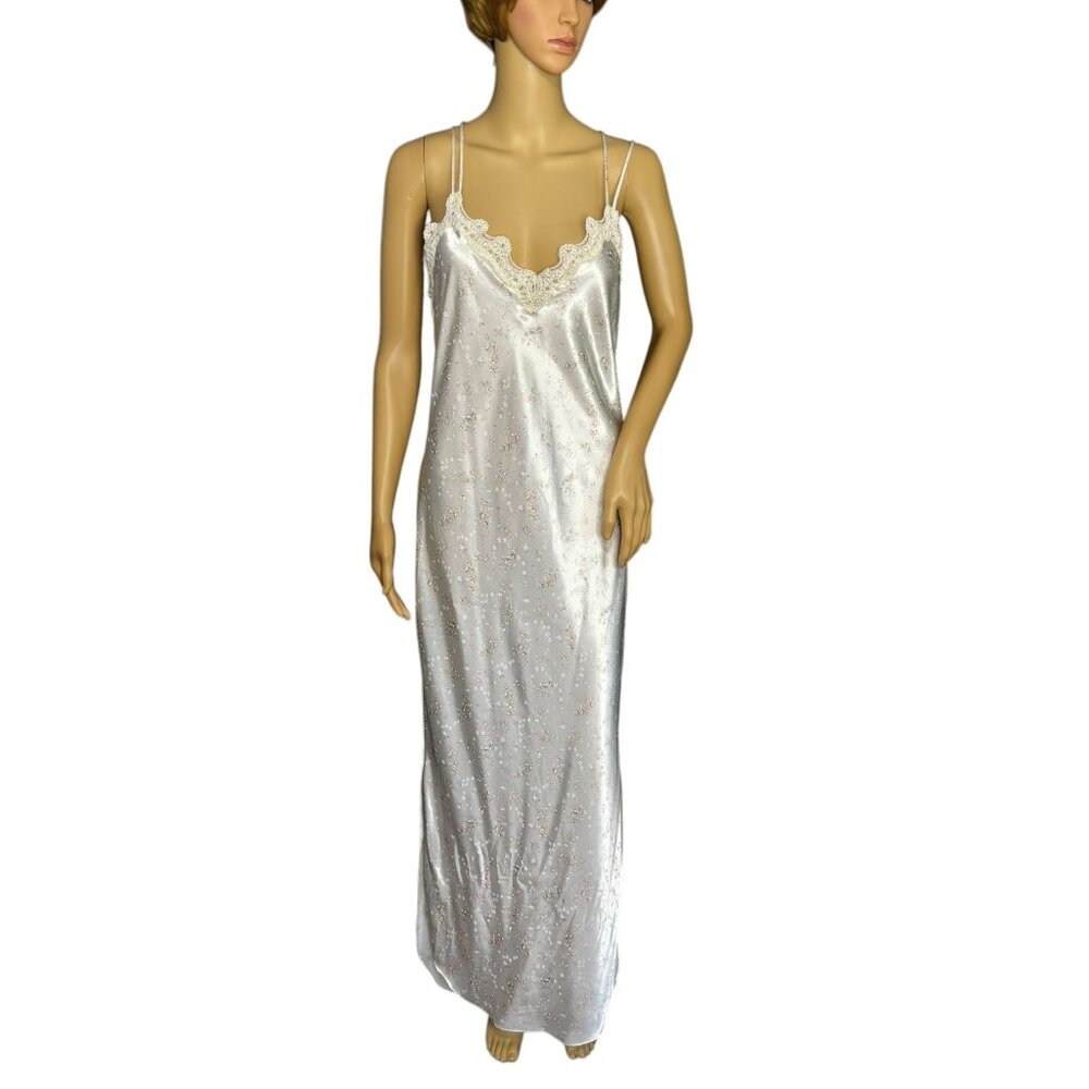 Jessica Lynn Vintage Elegant Floral Lace Trim Lingerie Nightgown